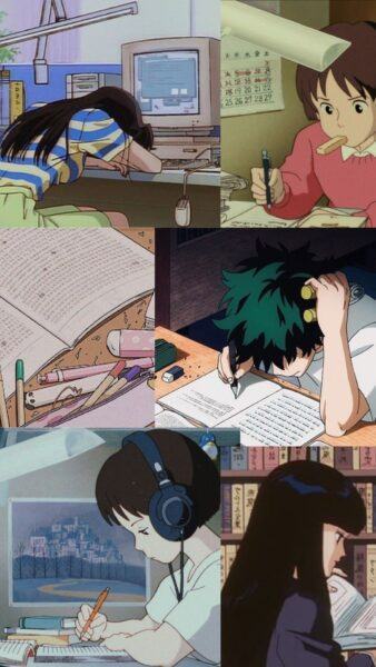 Ảnh các nhân vật trong thế giới anime đang học bài 