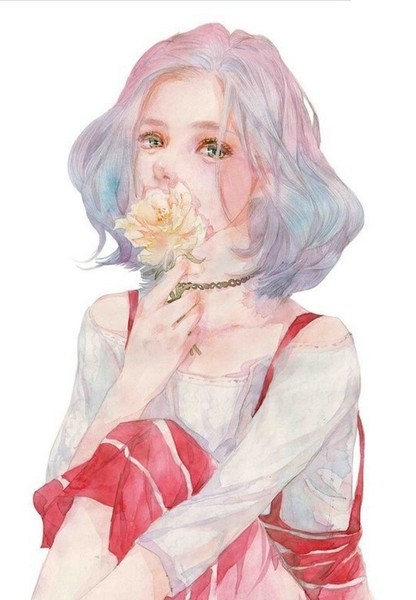 hình cô gái cầm hoa anime