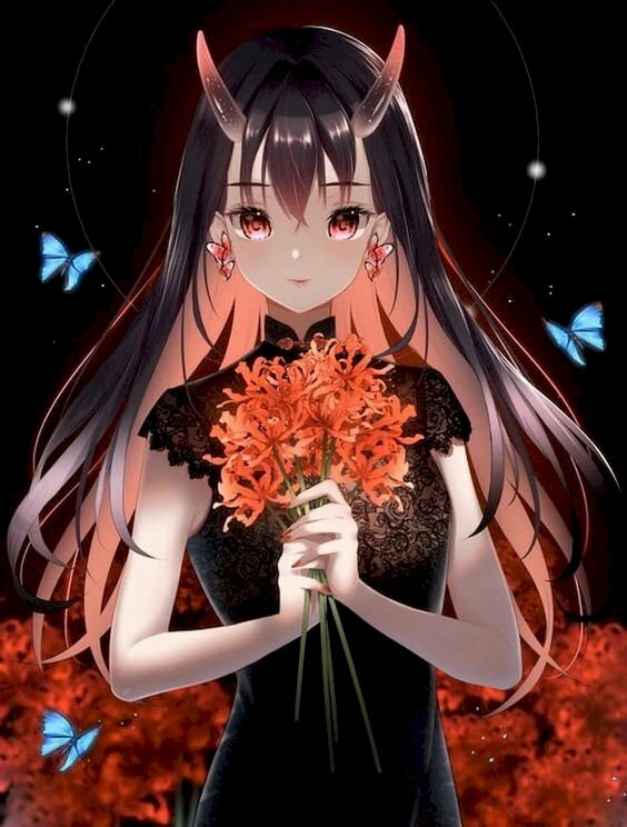 anime nữ cầm hoa