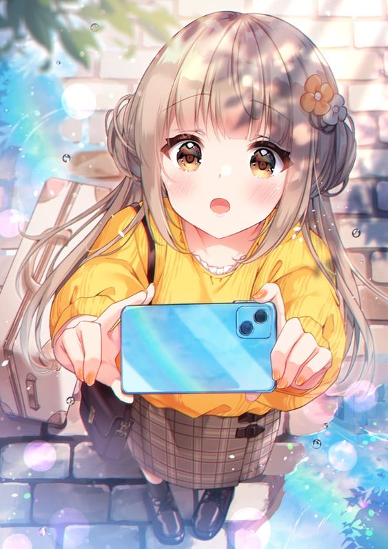 hình ảnh cô gái cầm điện thoại anime