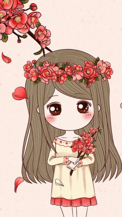 Hình cô gái cute cầm hoa