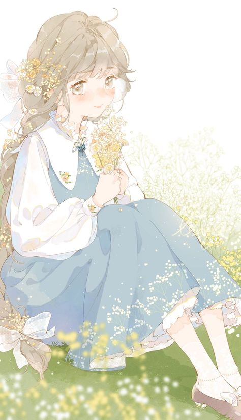 Hình ảnh anime cầm hoa đẹp và thơ mộng nhất